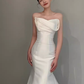 Robes de mariée longues en satin blanc sans bretelles sirène vintage C20
