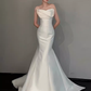 Robes de mariée longues en satin blanc sans bretelles sirène vintage C20