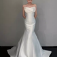 Robes de mariée longues en satin blanc sans bretelles sirène vintage C20