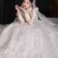 Elegant Ball Gown High neckline Long Sleeves Satin Wedding Dresses C210