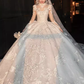 Elegant Ball Gown High neckline Long Sleeves Satin Wedding Dresses C210