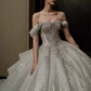 Elegant Ball Gown Off The Shoulder Sequin Short Sleeves Sequin Wedding Dresses C211