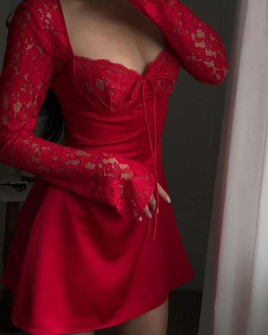 Robe de soirée sexy en dentelle rouge courte avec décolleté en cœur pour 21e anniversaire C2131