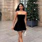 Robe de soirée vintage en velours noir sans bretelles, coupe trapèze, tenue pour 18e anniversaire, C2135