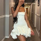 Robe de soirée sexy à bretelles courtes et volants ivoire pour 21e anniversaire C2137