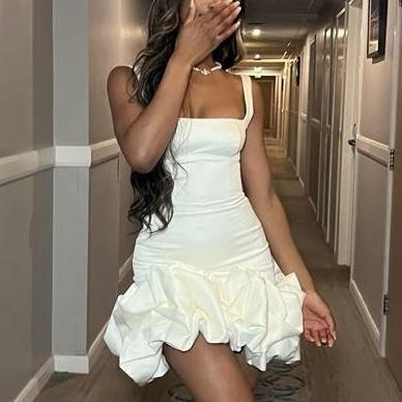 Robe de soirée sexy à bretelles courtes et volants ivoire pour 21e anniversaire C2137