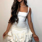 Robe de soirée sexy à bretelles courtes et volants ivoire pour 21e anniversaire C2137