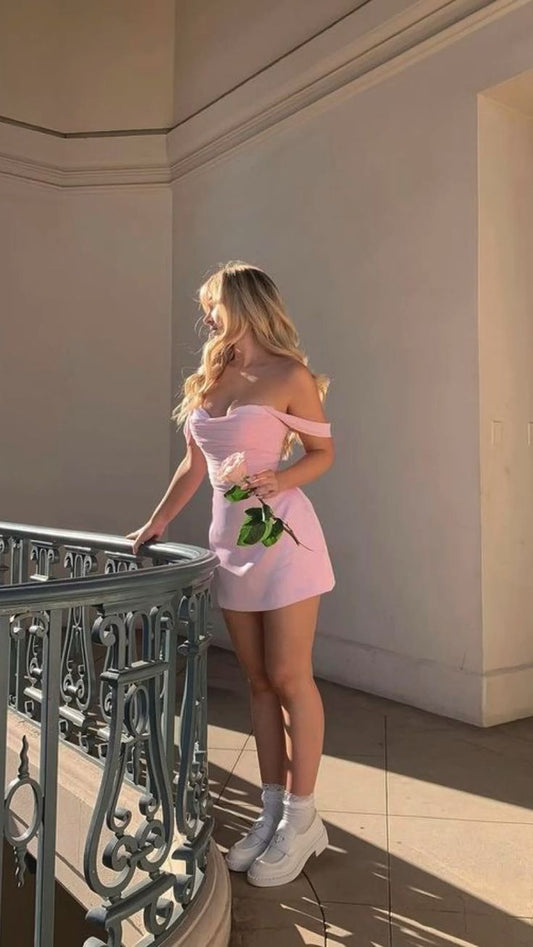 Robe de soirée courte rose à bretelles fourreau modeste, tenues pour 21e anniversaire C2138