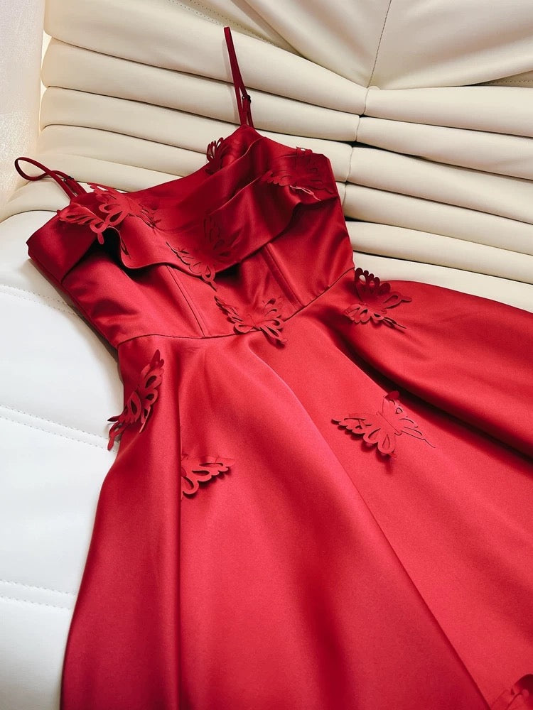 Simple A Line Spaghetti Straps Red Short Homecoming Dresses 18th Birthday Outfit C2178