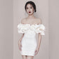 Robe de soirée courte en satin blanc sans bretelles et sexy pour 18e anniversaire C2184