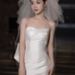 Vintage Mermaid Strapless White Satin Long Wedding Dresses C21