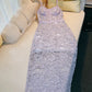 Modest A Line Spaghetti Straps Long Lilac Lace Prom Dress Evening Dresses C2202