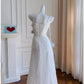 Pretty A Line Straps White Lace Prom Dress With Flowers Prom Dresses C2212