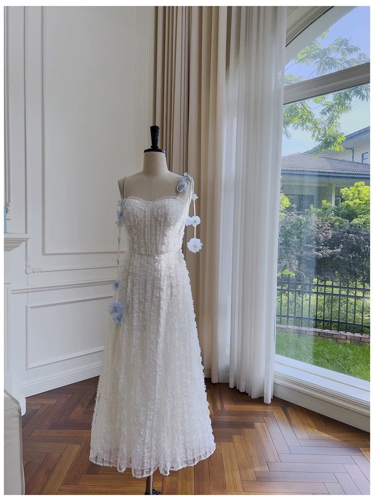 Pretty A Line Straps White Lace Prom Dress With Flowers Prom Dresses C2212