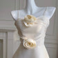 Modest A line Spaghetti Straps White Satin Ankle Length Prom Dress Formal Dresses C2224