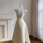 Modest A line Spaghetti Straps White Satin Ankle Length Prom Dress Formal Dresses C2224