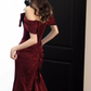 Modest Mermaid Off The Shoulder Shiny Satin Burgundy Long Prom Dresses C222