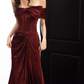 Modest Mermaid Off The Shoulder Shiny Satin Burgundy Long Prom Dresses C222