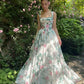 Modest A line Straps Floral Chiffon Long Length Prom Dress Formal Dresses C2243