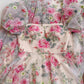 Modest A Line Square Neckline Short Sleeves Lace Floral Pink Long Length Prom Dress Formal Dresses C2248