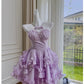 Robe de bal sexy dos nu en mousseline de soie lilas courte robe de soirée tenues d'anniversaire C2249