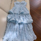Modest Ball Gown Straps Lace Ruffles Light Sky Blue Length Prom Dress Formal Dresses CC2249