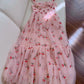 Modest A line Straps Pink Floral Prom Dress Formal Dresses CC2258