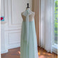 Modest A line Halter Tulle Mint Green Prom Dress Formal Dresses C2263
