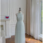 Modest A line Halter Tulle Mint Green Prom Dress Formal Dresses C2263