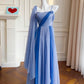 Modest A line Spaghetti Straps Blue Chiffon Prom Dress Formal Dresses C2266