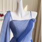 Modest A line Spaghetti Straps Blue Chiffon Prom Dress Formal Dresses C2266