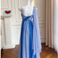 Modest A line Spaghetti Straps Blue Chiffon Prom Dress Formal Dresses C2266