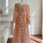 Modest A line V Neckline Long Sleeves Blush Pink Lace Prom Dress Formal Dresses With Bow C2270