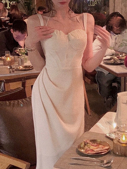 Modest Sheath Straps Halter Ivory Long Prom Dress Formal Dresses C2283