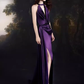 Sexy Mermaid High Neckline Grape Satin Long Prom Dresses Birthday Outfits C228