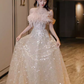 Sexy A Line Off The Shoulder Sequin Long Prom Dresses Birthday Outfits With Feather C229