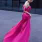 Robe de bal longue rose en Satin, Sexy, épaules dénudées, tenue d'anniversaire, C230