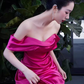 Robe de bal longue rose en Satin, Sexy, épaules dénudées, tenue d'anniversaire, C230