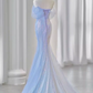Sexy Mermaid Off The Shoulder Blue Long Prom Dresses Tulle Birthday Outfits C231