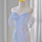 Sexy Mermaid Off The Shoulder Blue Long Prom Dresses Tulle Birthday Outfits C231