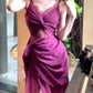 Modest Sheath Spaghetti Straps Lace Prom Dresses Ruffles Slit Evening Dress C2330