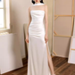 Gaine Sexy sans bretelles blanc longues robes de bal Satin fente tenues d'anniversaire C233