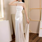 Gaine Sexy sans bretelles blanc longues robes de bal Satin fente tenues d'anniversaire C233