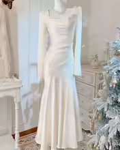Robe de soirée sexy en satin de soie bleu ciel avec décolleté carré et jolie sirène C2341