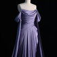 Sexy Sheath Off The Shoulder Light Purple Long Prom Dresses Satin Birthday Outfits C234