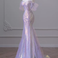 Sexy Mermaid Off The Shoulder Light Lilac Long Prom Dresses Tulle Birthday Outfits C235