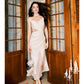 Pretty Mermaid Spaghetti Straps Ivory Lace Slit Prom Dresses CC2372