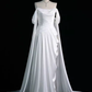 Sexy Sheath Off The Shoulder White Long Prom Dresses Satin Birthday Outfits C237