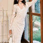 Pretty Sheath V Neckline Long Sleeves White Floral Lace Long Prom Dresses C2383