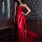 Sexy Mermaid Sweetheart Satin Long Prom Dresses Red Slit Birthday Outfits C238